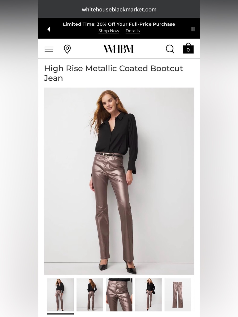 White House Black Market Metallic Bootcut Jeans in Rose Metallic